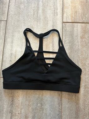 Active USA Black Strappy V-Neck Sports Bra